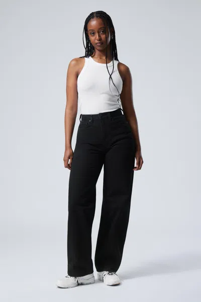 Weekday Halo Curve High Waisted Regular Wide Leg Jeans In Black