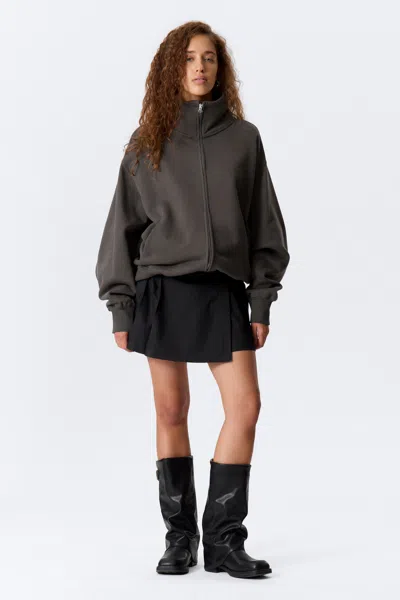 Weekday Heavyweight Funnel Neck Zip Sweater In Gray