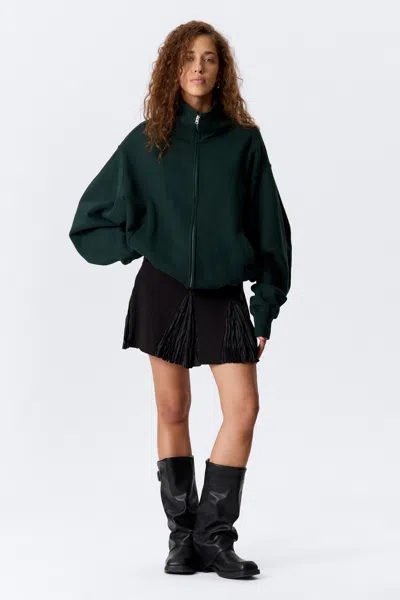 Weekday Heavyweight Funnel Neck Zip Sweater In Green