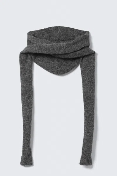 Weekday Knitted Tie Hood Scarf In Gray