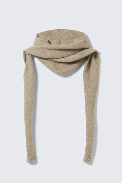 Weekday Knitted Tie Hood Scarf In Sand