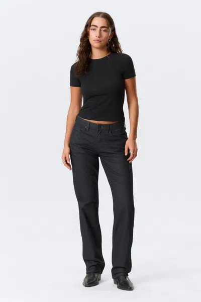 Weekday Laika Coated Mid Rise Straight Leg Jeans In Blue