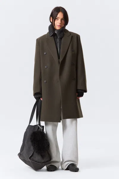 Weekday Logan Knee-length Wool-blend Coat In Sand