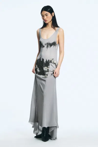 Weekday Long Beaded Sleeveless Dress In Gray