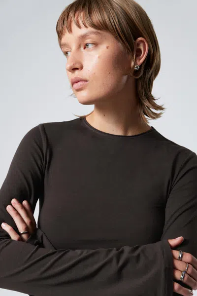 Weekday Long Sleeve Cotton Top In Brown