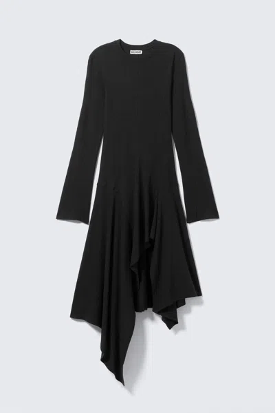 Weekday Long-sleeved Asymmetric Midi Dress In Black