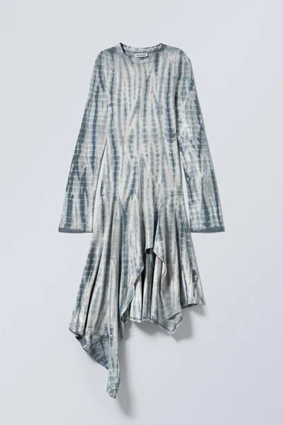 Weekday Long-sleeved Asymmetric Midi Dress In Blue