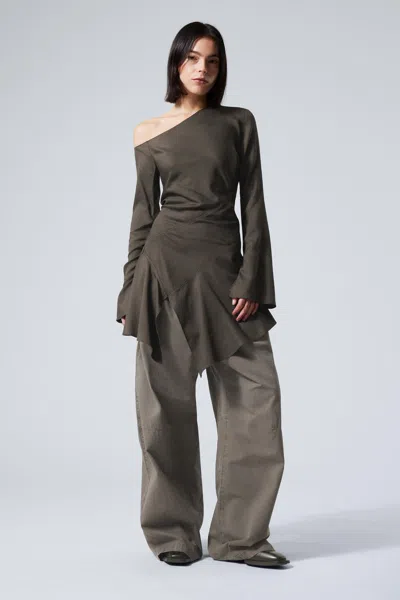Weekday Long-sleeved Asymmetric Mini Dress In Green