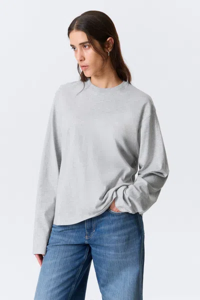 Weekday Long-sleeved Boxy Cotton T-shirt In Gray