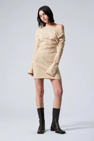 Weekday Long-sleeved Off-shoulder Mini Dress In Neutral
