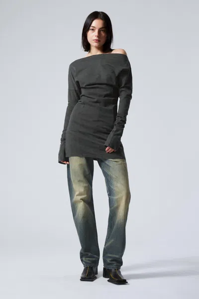Weekday Long-sleeved Off-shoulder Mini Dress In Black