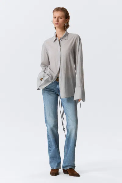 Weekday Long-sleeved Open Back Tie Shirt In Gray
