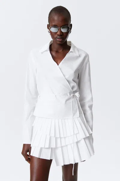 Weekday Long-sleeved Wrap Poplin Shirt In White
