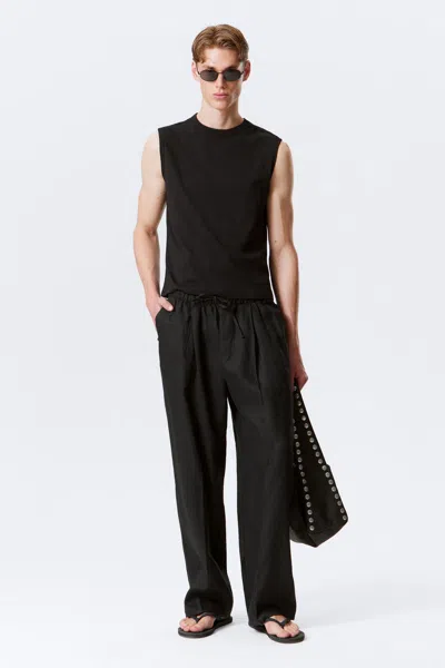 Weekday Loose Fit Straight Leg Linen Trousers In Black
