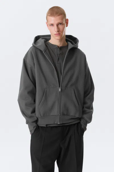 Weekday Loose Fit Zip Hoodie In Gray