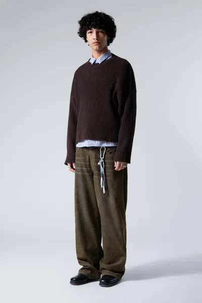 Weekday Loose Ribbed Cotton Jumper In Brown