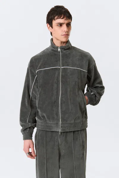 Weekday Loose Velour Track Jacket In Gray
