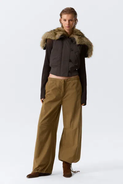 Weekday Low Rise Baggy Ripstop Trousers In Brown