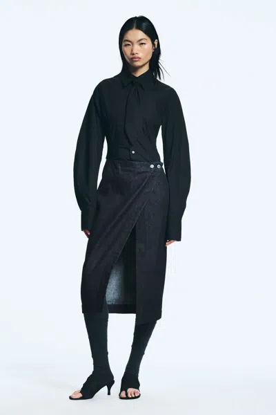 Weekday Low Rise Denim Midi Skirt In Blue