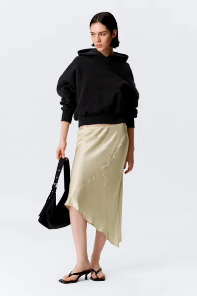Weekday Low Rise Satin Midi Skirt In Black