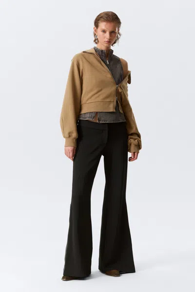 Weekday Mid Rise Flared Zip-up Trousers In Black