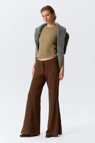 Weekday Mid Rise Flared Zip-up Trousers In Brown