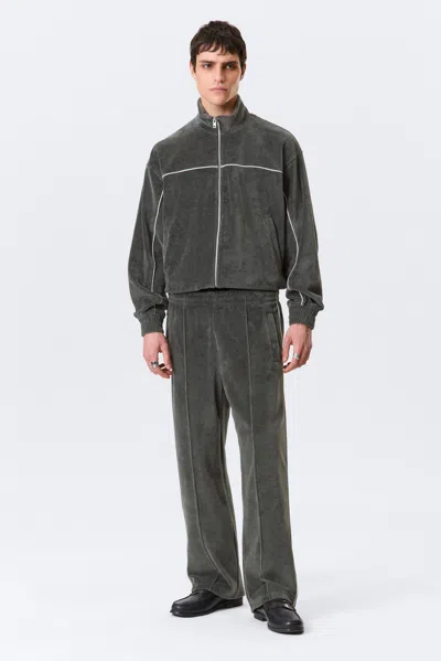 Weekday Mid Rise Loose Straight Leg Velour Track Pants In Gray