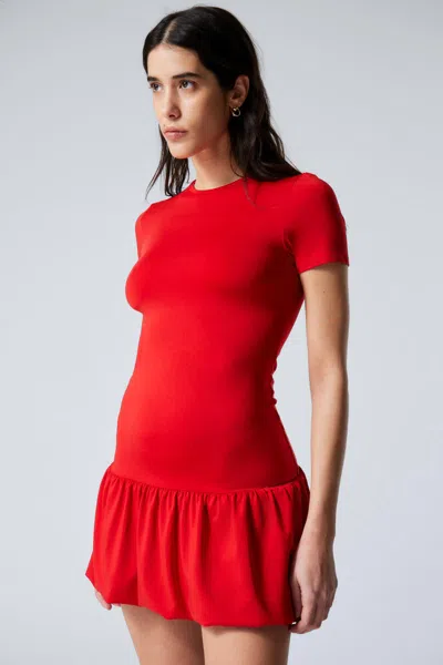 Weekday Mini Balloon T-shirt Dress In Red