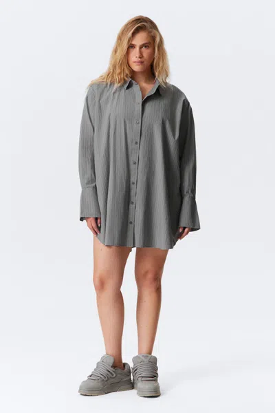 Weekday Mini Cotton Poplin Shirt Dress In Grey
