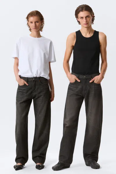 Weekday Nebula Mid Rise Loose Barrel Leg Unisex Jeans In Black