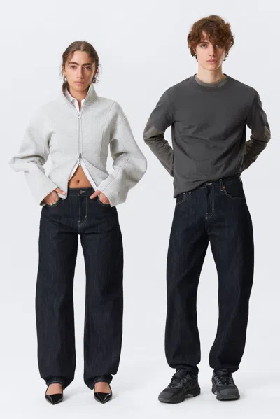 Weekday Nebula Mid Rise Loose Barrel Leg Unisex Jeans In Blue