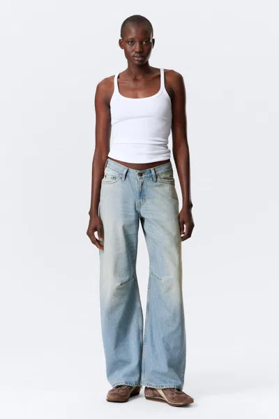 Weekday Oblique Low Waist Loose Barrel Leg Jeans In Blue