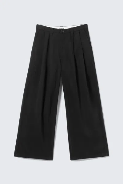Weekday Otis Loose Pleated Cotton Twill Chinos In Black