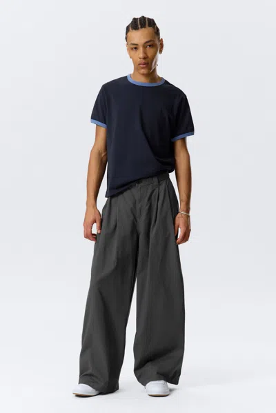 Weekday Otis Loose Pleated Cotton Twill Chinos In Gray