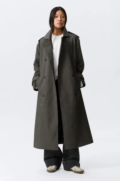 Weekday Oversized Double-breasted Canvas Trench Coat In Gray