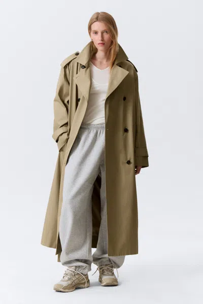 Weekday Oversized Double-breasted Canvas Trench Coat In Neutral