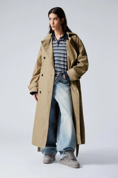 Weekday Oversized Double-breasted Cotton Trench Coat In Brown