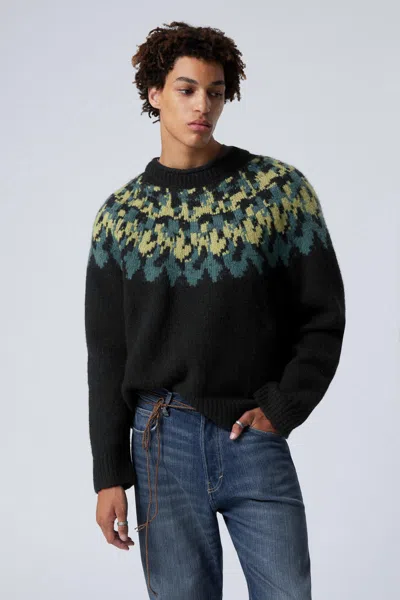 Weekday Oversized Knitted Wool-blend Raglan Sweater In Black