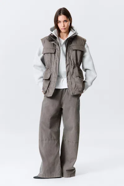 Weekday Oversized Padded Utility Vest In Gray