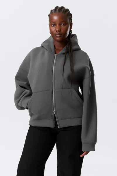 Weekday Oversized Scuba Zip-hoodie In Gray