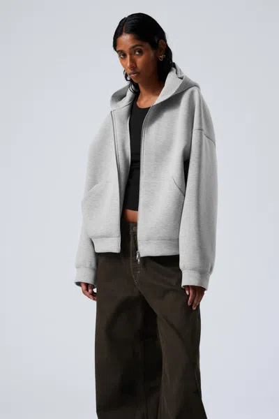 Weekday Oversized Scuba Zip-hoodie In Gray
