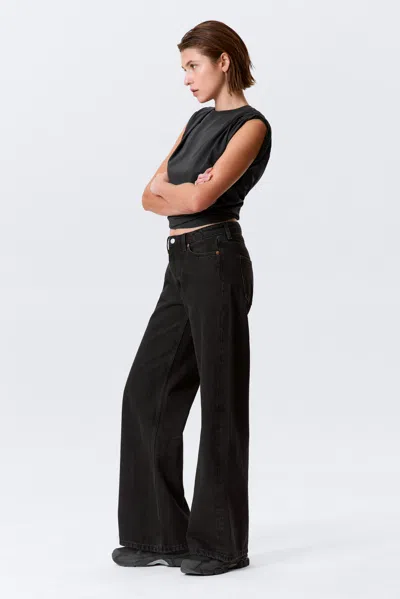 Weekday Paz Mid Rise Wide Leg Jeans In Black
