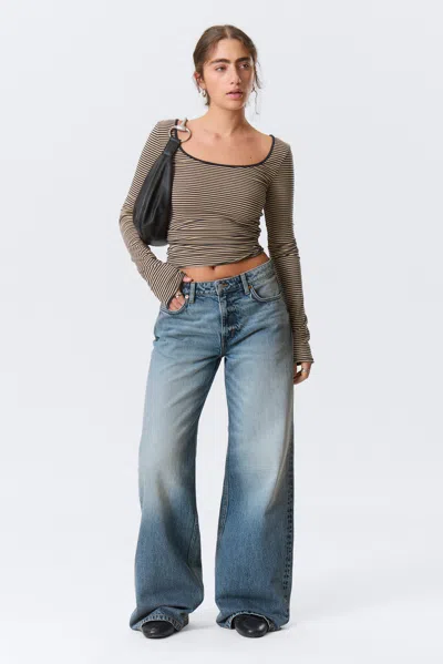 Weekday Paz Mid Rise Wide Leg Jeans In Blue