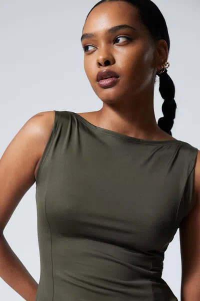 Weekday Peplum Boat-neck Top In Green