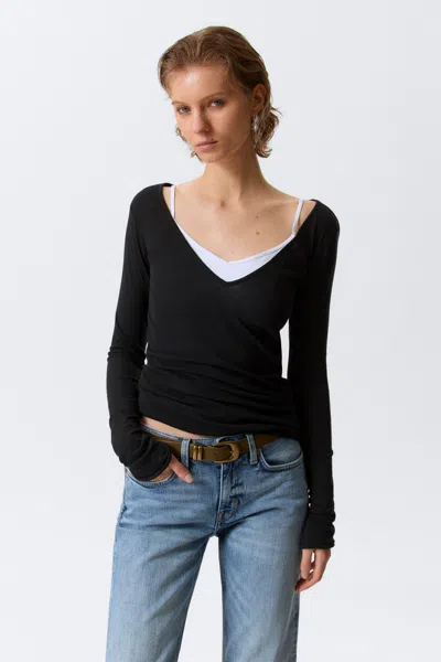 Weekday Plunging V-neck Long-sleeved Top In Blue