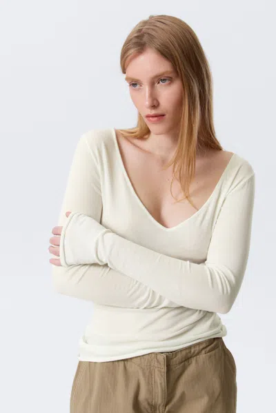 Weekday Plunging V-neck Long-sleeved Top In White