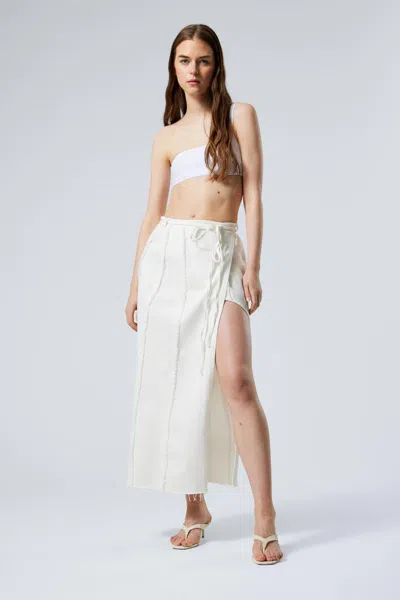 Weekday Raw-edged Maxi Denim Wrap Skirt In White