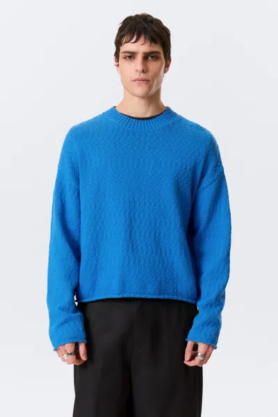 Weekday Relaxed Knitted Cotton Sweater In Blue