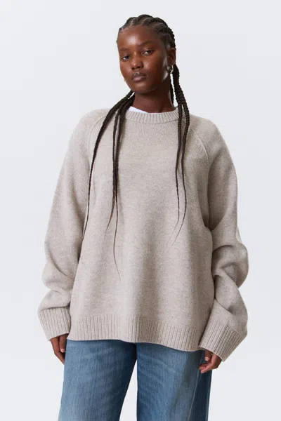 Weekday Relaxed Knitted Wool Sweater In Sand