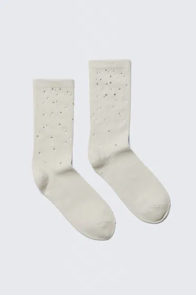 Weekday Rhinestone Detail Cotton Crew Socks